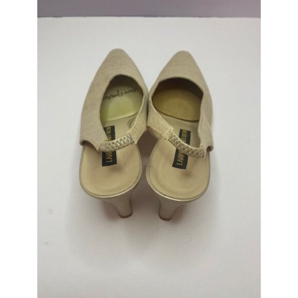 Linen Slingback Heels Larry Stuart Collection 3" heel beige color - Picture 5 of 11